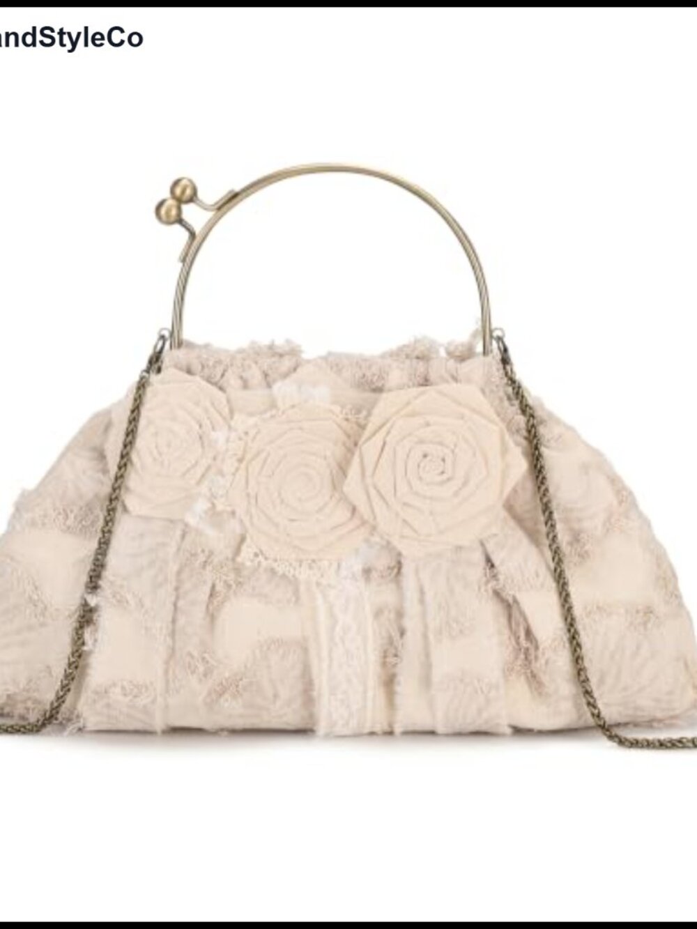 Vintage Floral Kiss-Lock Crossbody Bag, Detachable Rose Clips, Boho Lotus